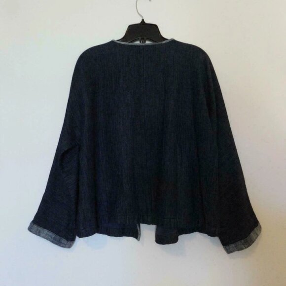 NWT EILEEN FISHER Denim Cotton Indigo Doubleweave Open Round Neck Jacket Medium - Picture 7 of 7